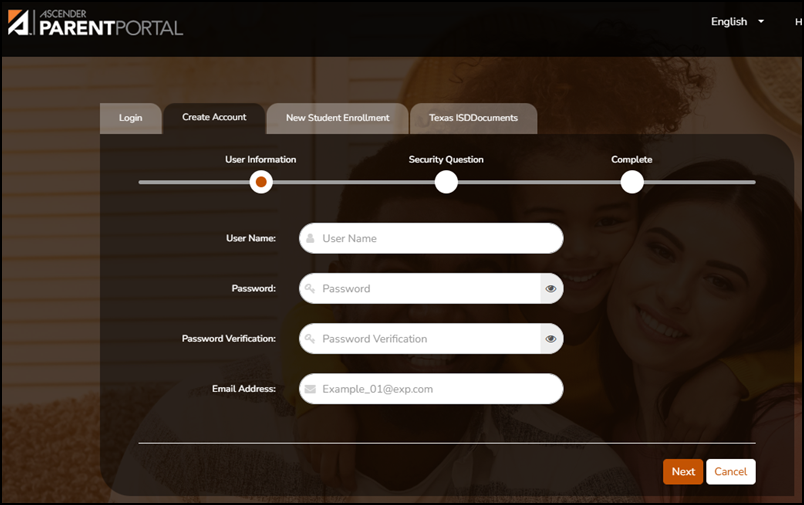 create account User information