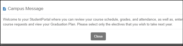 Campus Message pop-up menu