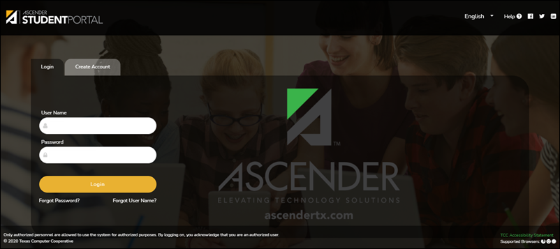 Login page