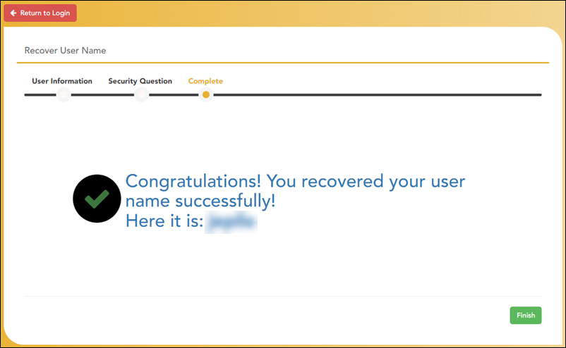 Recover User Name Complete